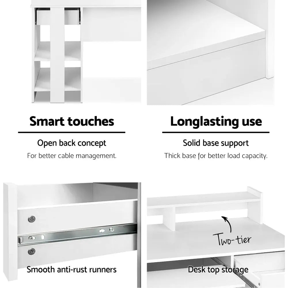 Artiss Computer Desk Shelf Drawer White 100CM - Furniture > Office
