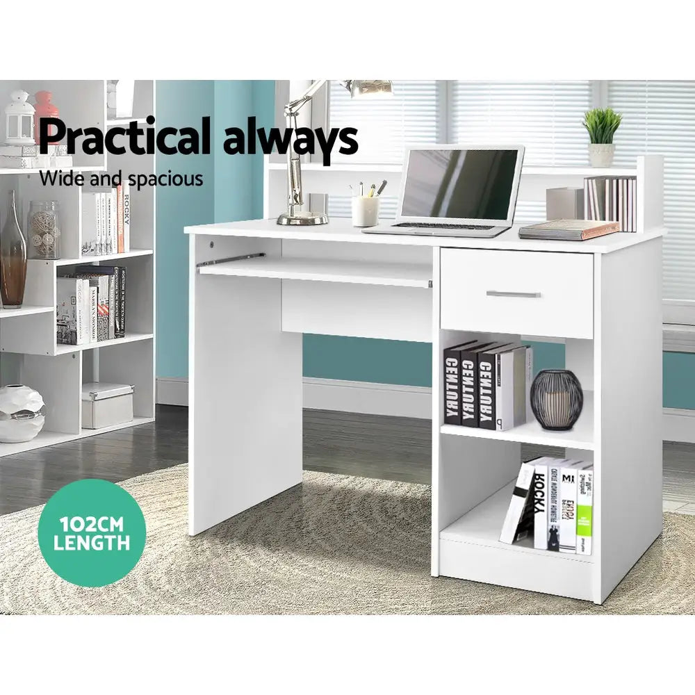 Artiss Computer Desk Shelf Drawer White 100CM - Furniture > Office