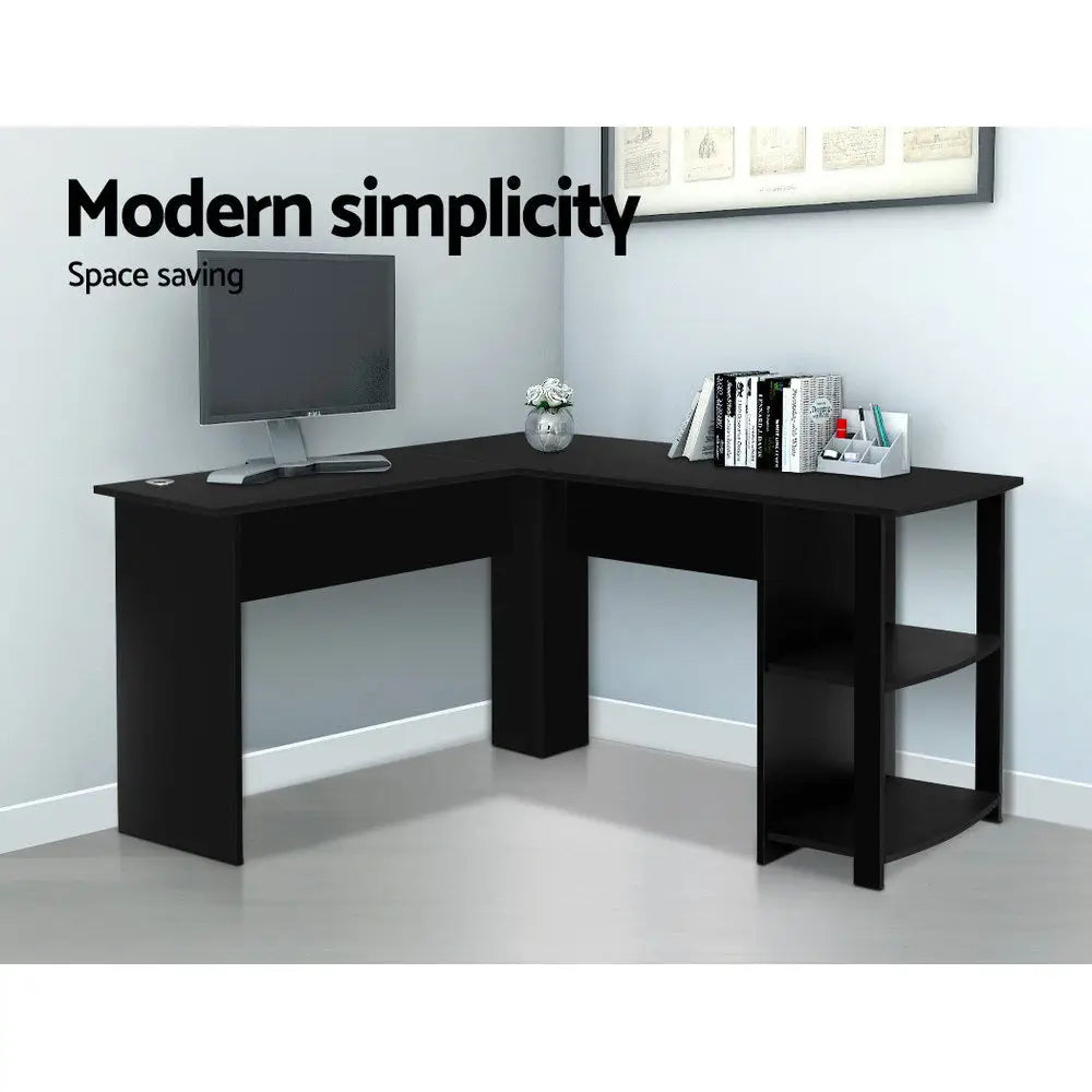 Artiss Computer Desk Shelf L-Shape Black 136CM - Furniture > Office
