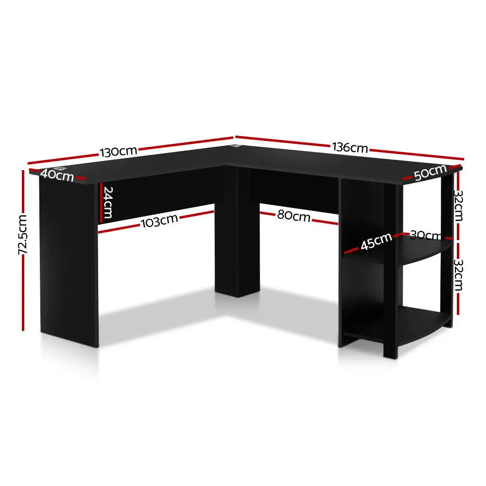 Artiss Computer Desk Shelf L-Shape Black 136CM - Furniture > Office