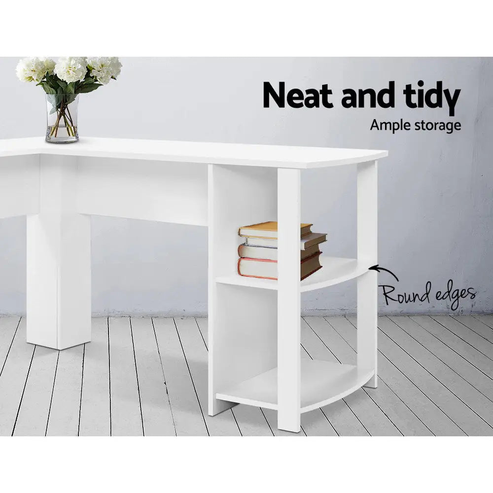 Artiss Computer Desk Shelf L-Shape White 136CM - Furniture > Office