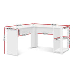 Artiss Computer Desk Shelf L-Shape White 136CM - Furniture > Office