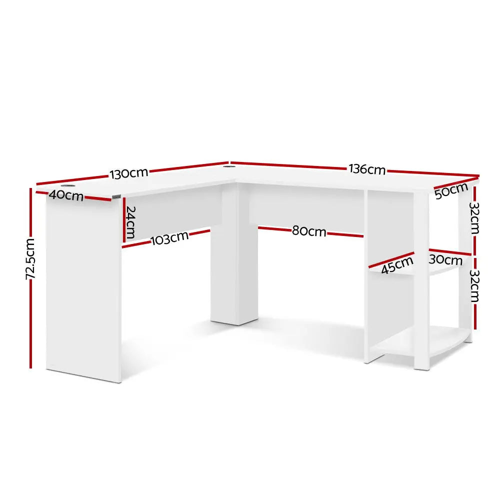 Artiss Computer Desk Shelf L-Shape White 136CM - Furniture > Office