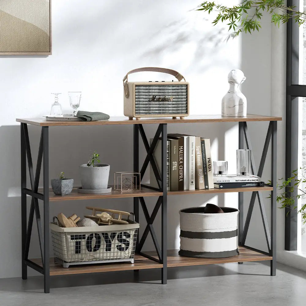 Artiss Console Table 120CM 3-tier Walnut Xiah - Furniture > Living Room