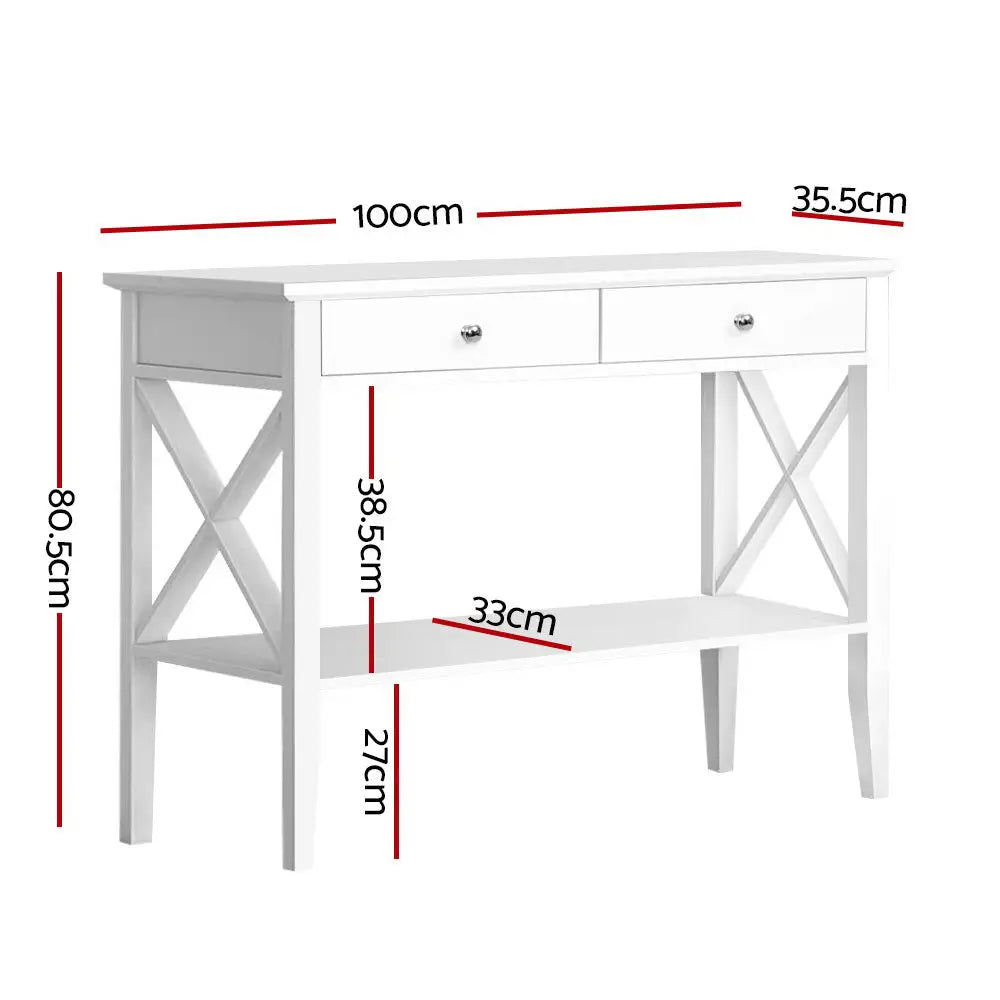 Artiss Console Table 2 Drawers 100CM White Chole - Furniture > Living Room
