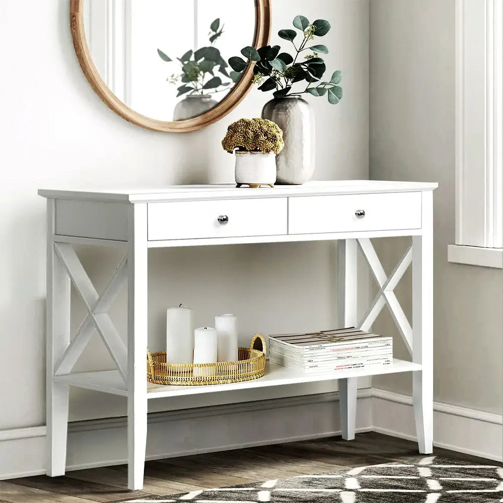 Artiss Console Table 2 Drawers 100CM White Chole - Furniture > Living Room