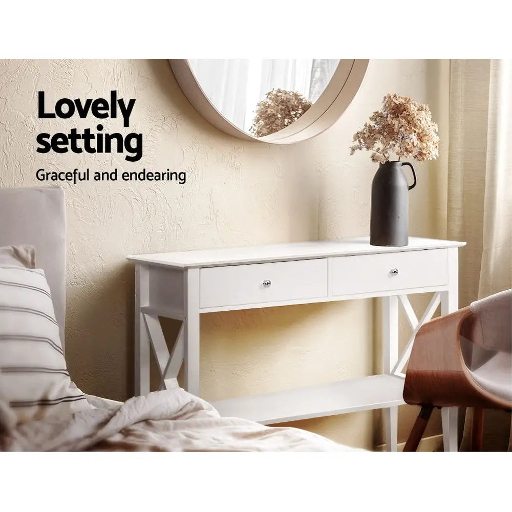 Artiss Console Table 2 Drawers 100CM White Chole - Furniture > Living Room