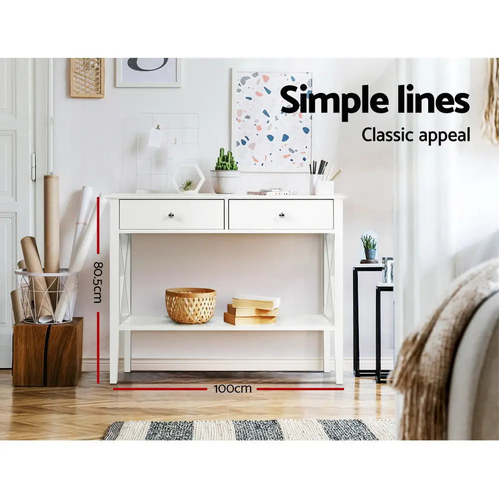 Artiss Console Table 2 Drawers 100CM White Chole - Furniture > Living Room