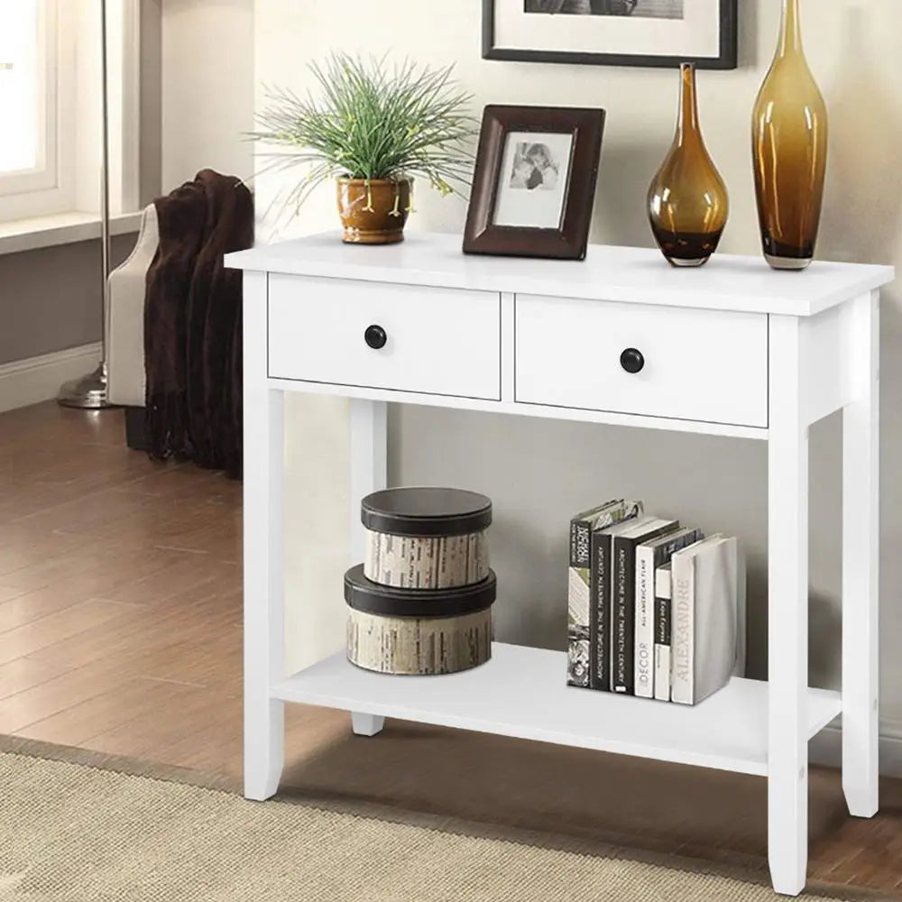 Artiss Console Table 2 Drawers 80CM White Chole - Furniture > Office > Desks