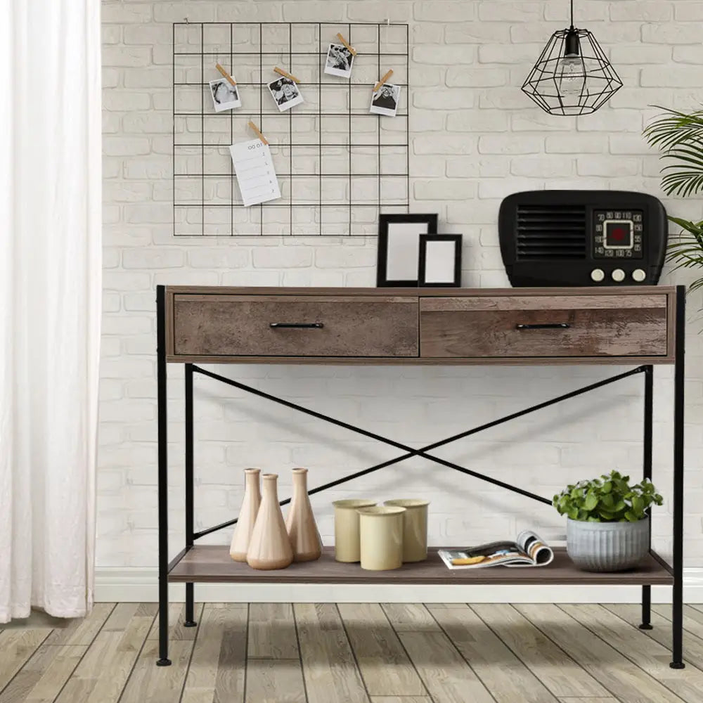 Artiss Console Table 2 Drawers Walnut Marconi - Furniture > Living Room