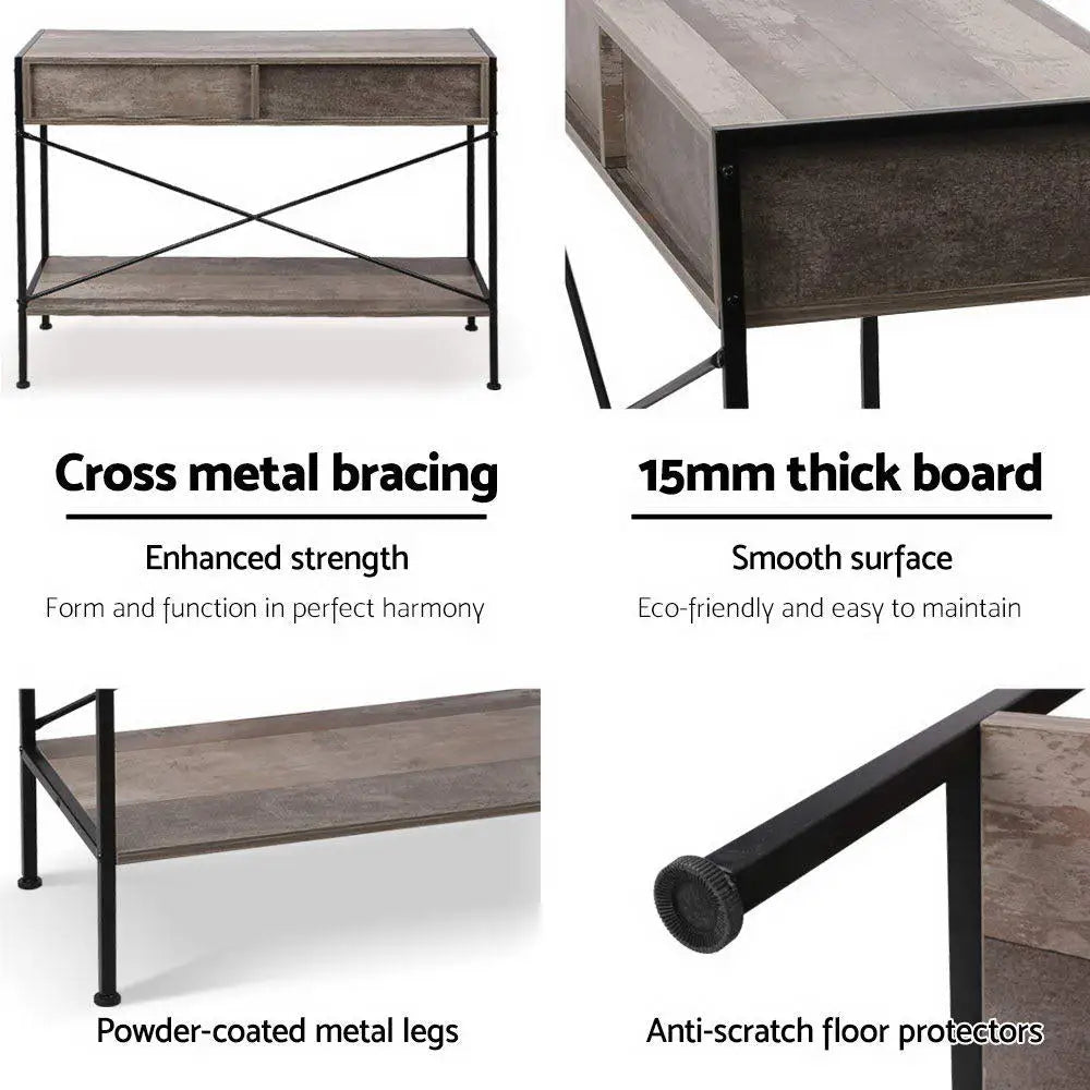 Artiss Console Table 2 Drawers Walnut Marconi - Furniture > Living Room