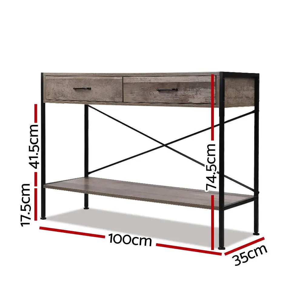 Artiss Console Table 2 Drawers Walnut Marconi - Furniture > Living Room