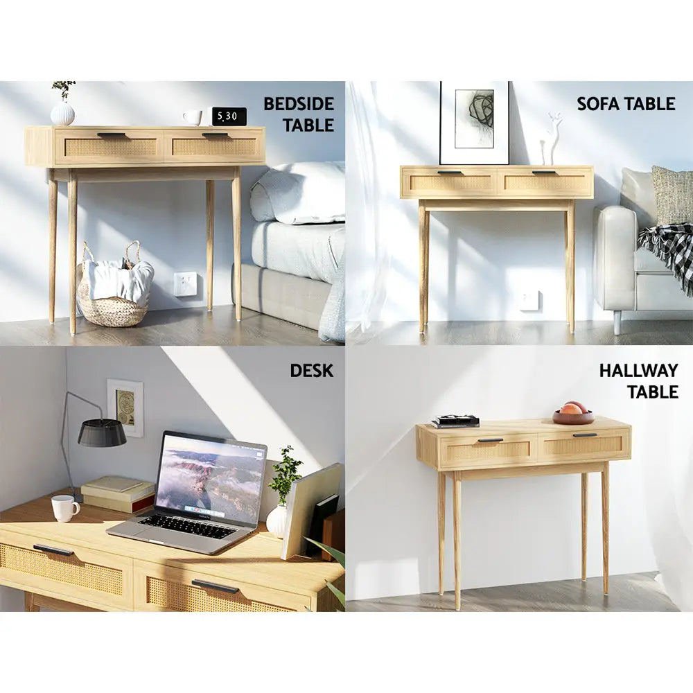 Artiss Console Table 2 Rattan Drawers - Furniture > Living Room