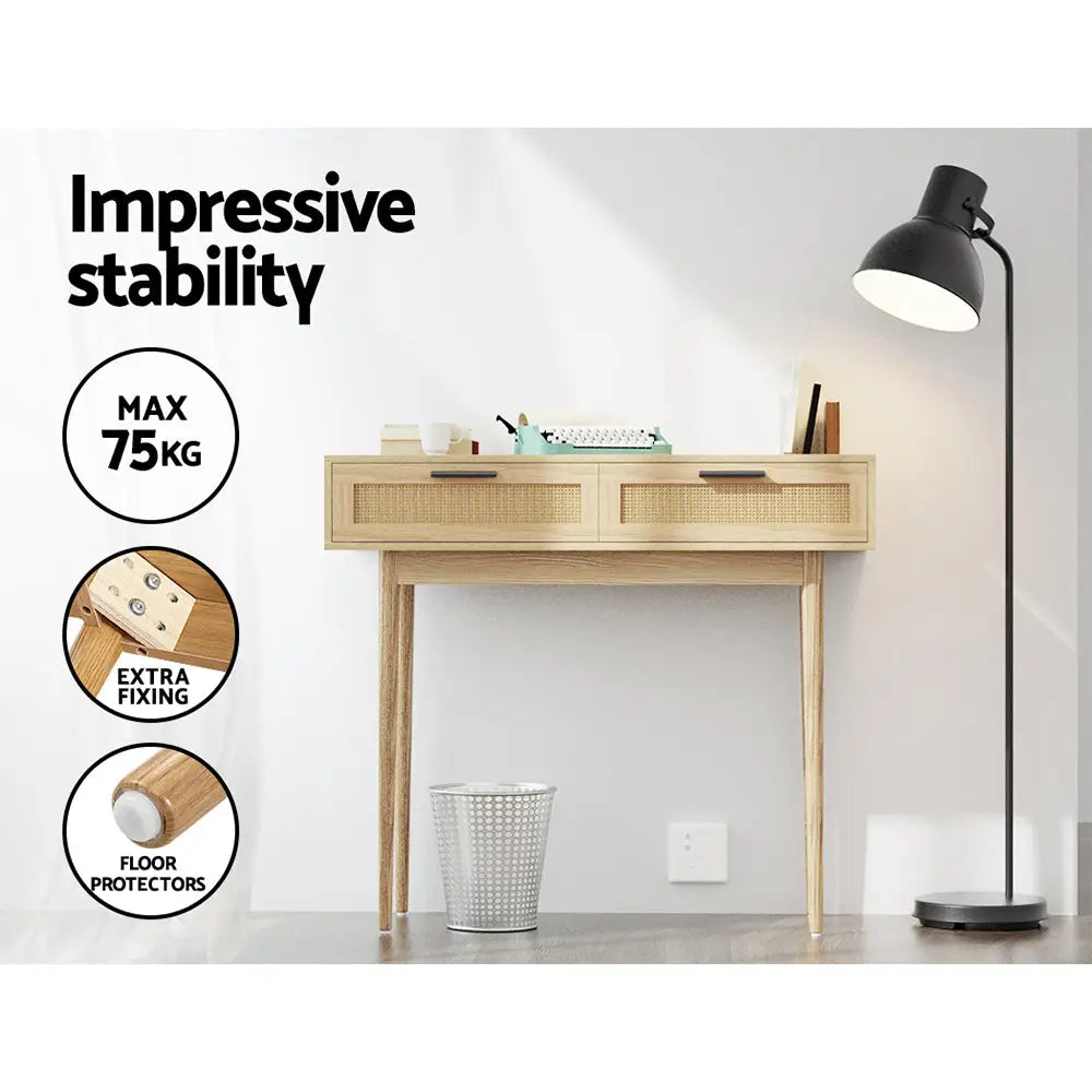 Artiss Console Table 2 Rattan Drawers - Furniture > Living Room