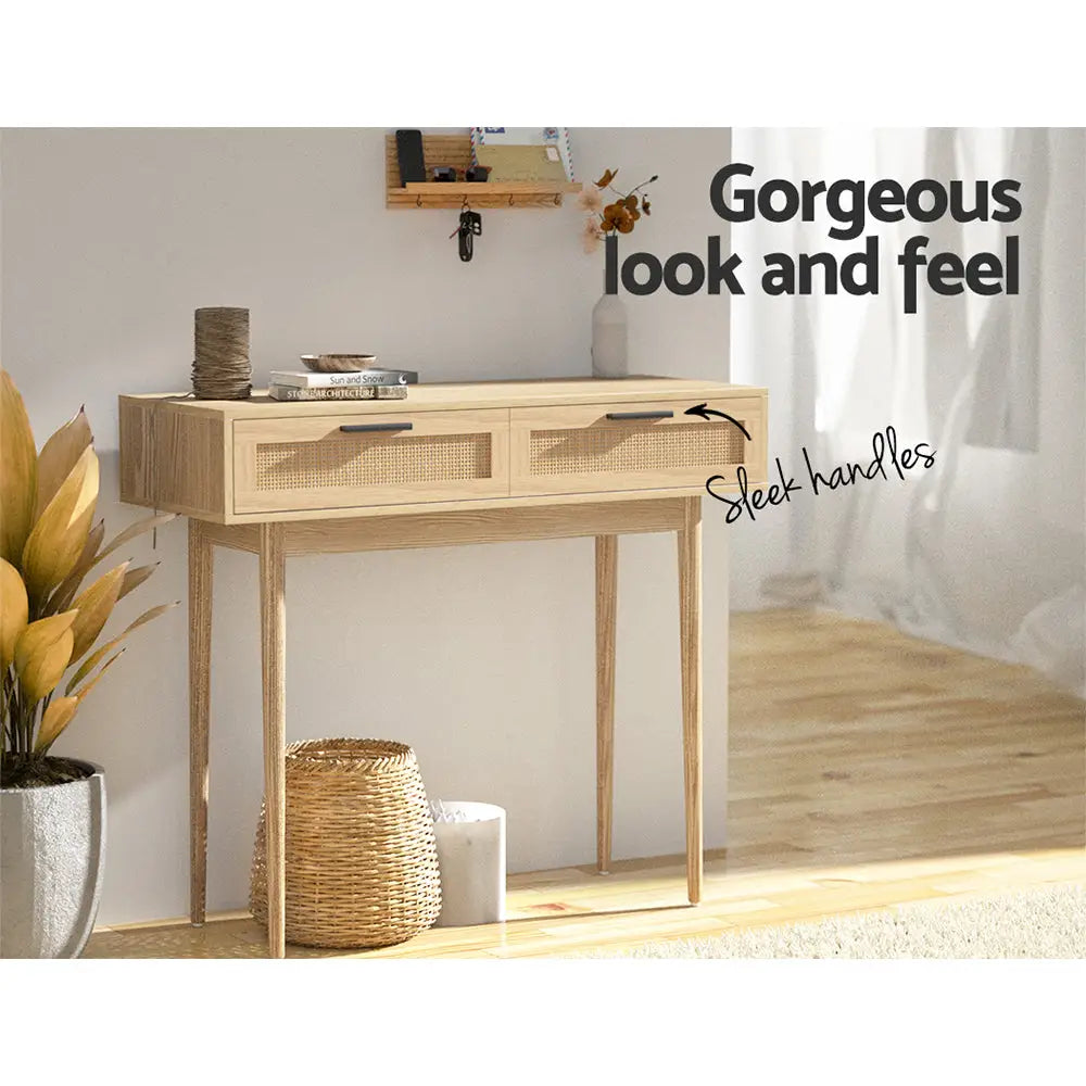 Artiss Console Table 2 Rattan Drawers - Furniture > Living Room