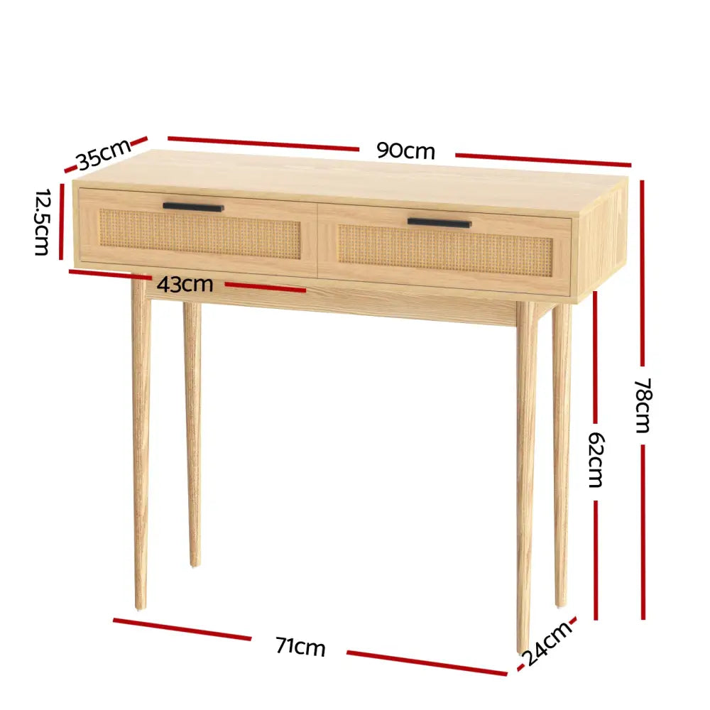 Artiss Console Table 2 Rattan Drawers - Furniture > Living Room