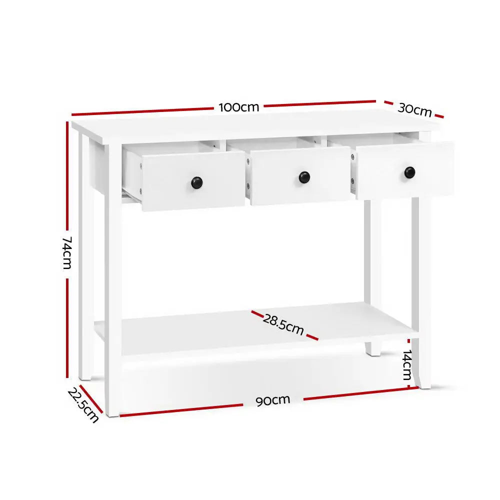 Artiss Console Table 3 Drawers 100CM White Chole - Furniture > Living Room