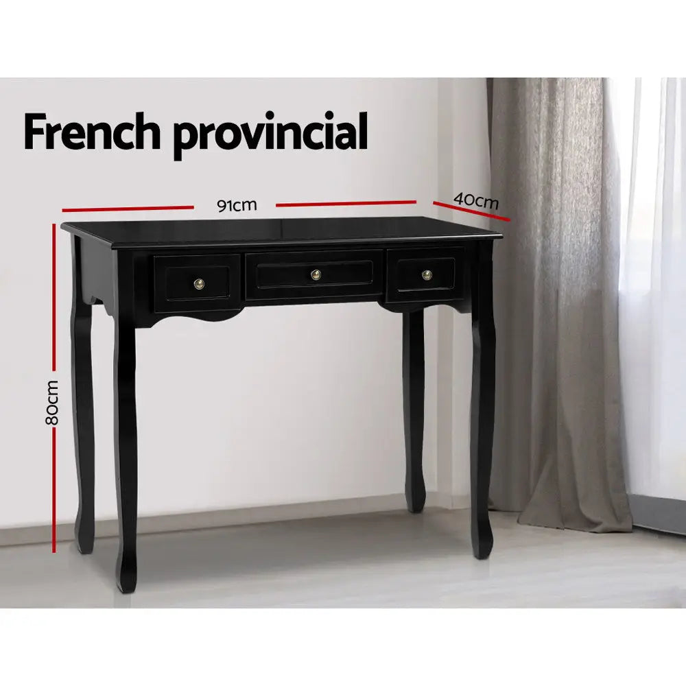 Artiss Console Table 3 Drawers Black Hamptons - Furniture > Bedroom