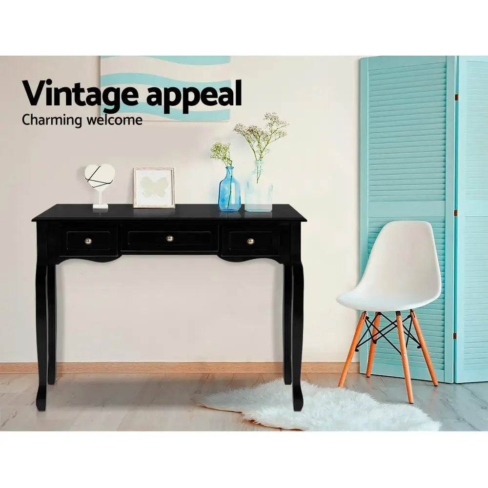Artiss Console Table 3 Drawers Black Hamptons - Furniture > Bedroom