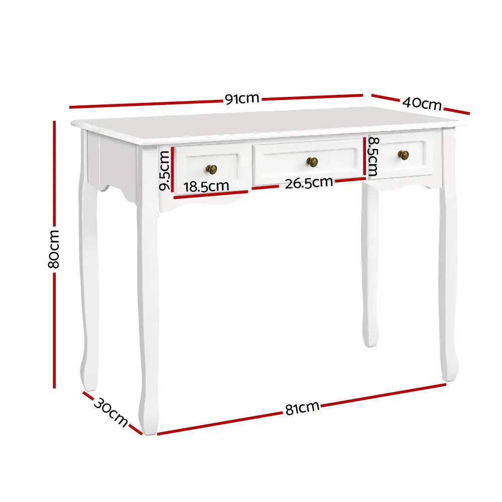 Artiss Console Table 3 Drawers White Hamptons - Furniture > Bedroom