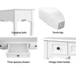 Artiss Console Table 3 Drawers White Hamptons - Furniture > Bedroom