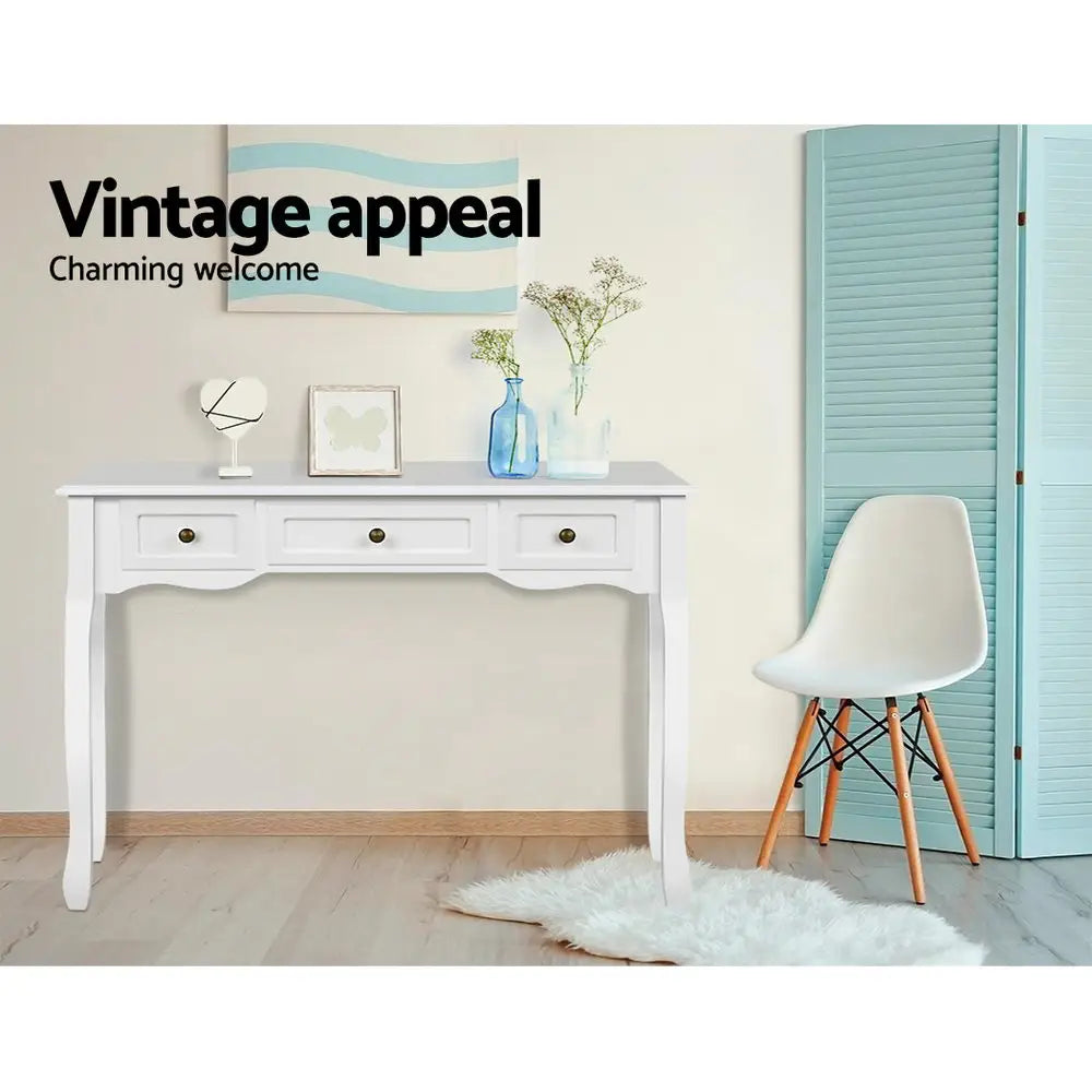 Artiss Console Table 3 Drawers White Hamptons - Furniture > Bedroom
