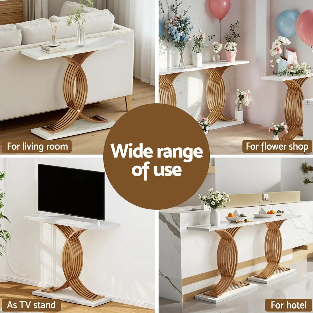 Artiss Console Table Marble Effect White&Gold - Furniture > Living Room > Side Tables