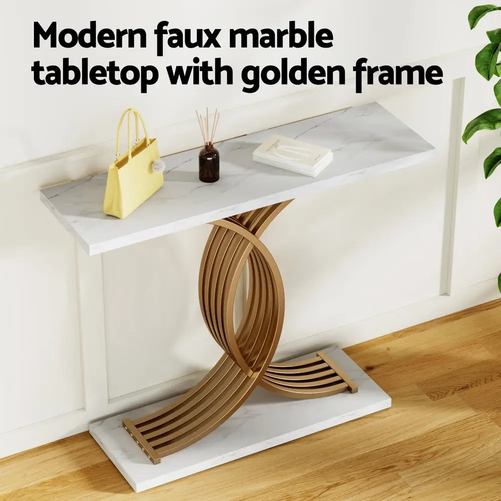 Artiss Console Table Marble Effect White&Gold - Furniture > Living Room > Side Tables