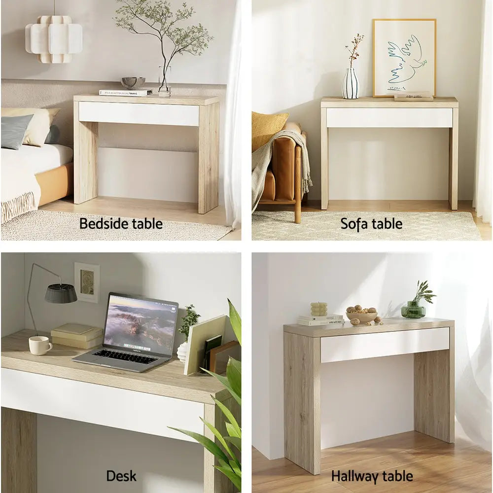 Artiss Console Table Storage Drawer Jory White Pine - Furniture > Living Room
