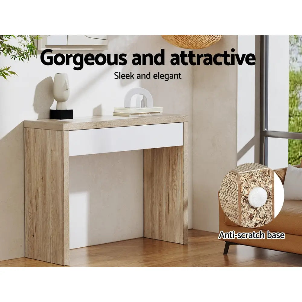 Artiss Console Table Storage Drawer Jory White Pine - Furniture > Living Room