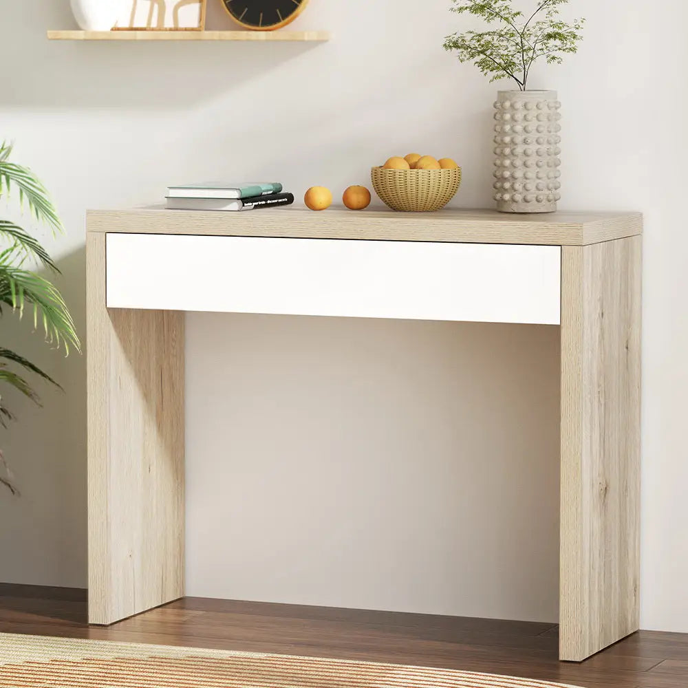 Artiss Console Table Storage Drawer Jory White Pine - Furniture > Living Room