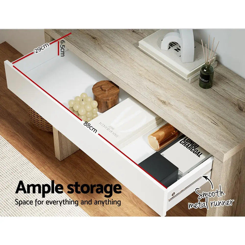 Artiss Console Table Storage Drawer Jory White Pine - Furniture > Living Room