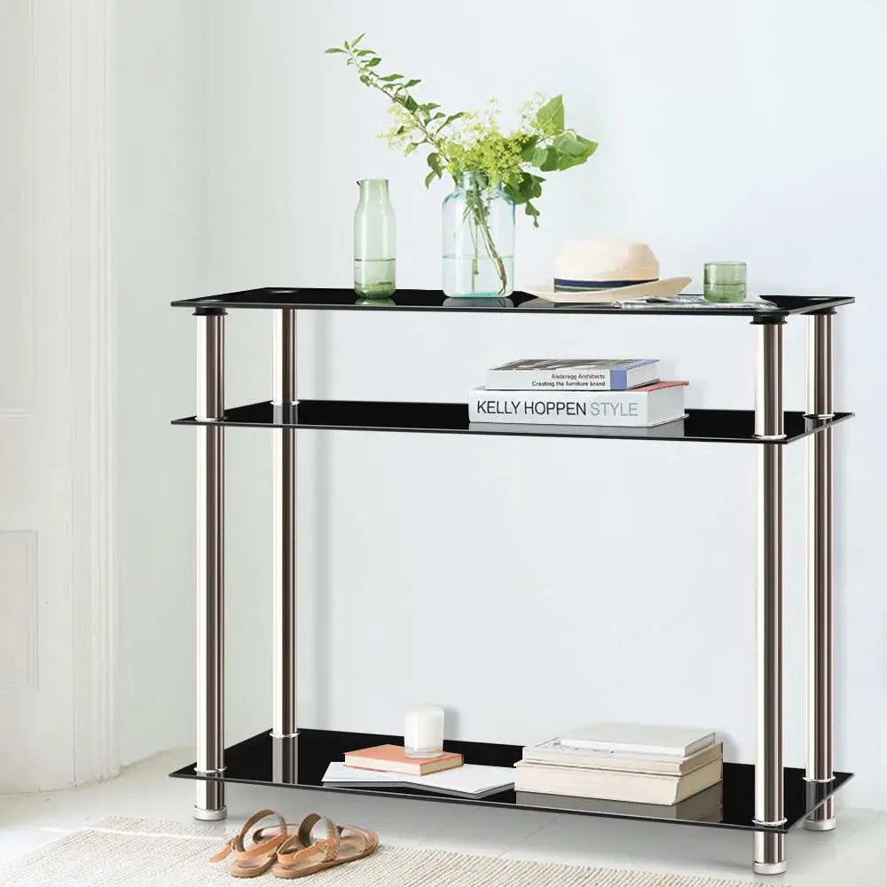Artiss Console Table Tempered Glass Black - Furniture > Living Room
