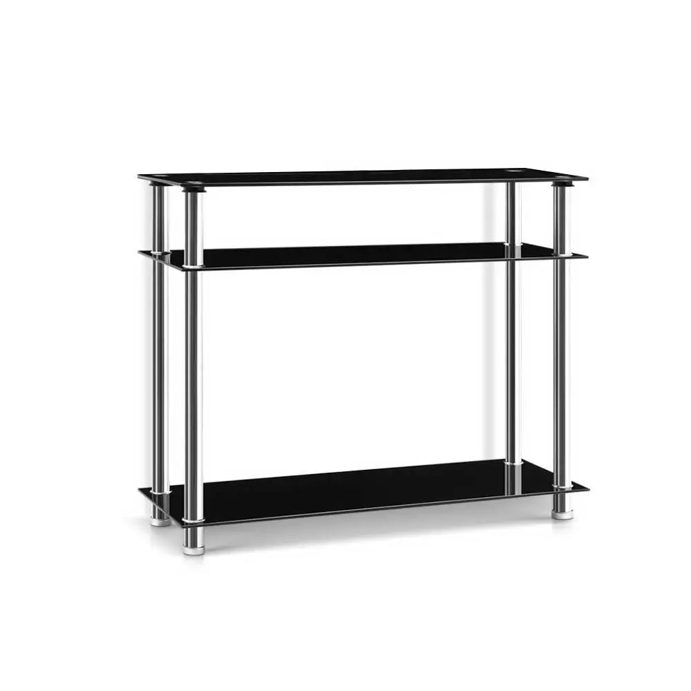 Artiss Console Table Tempered Glass Black - Furniture > Living Room