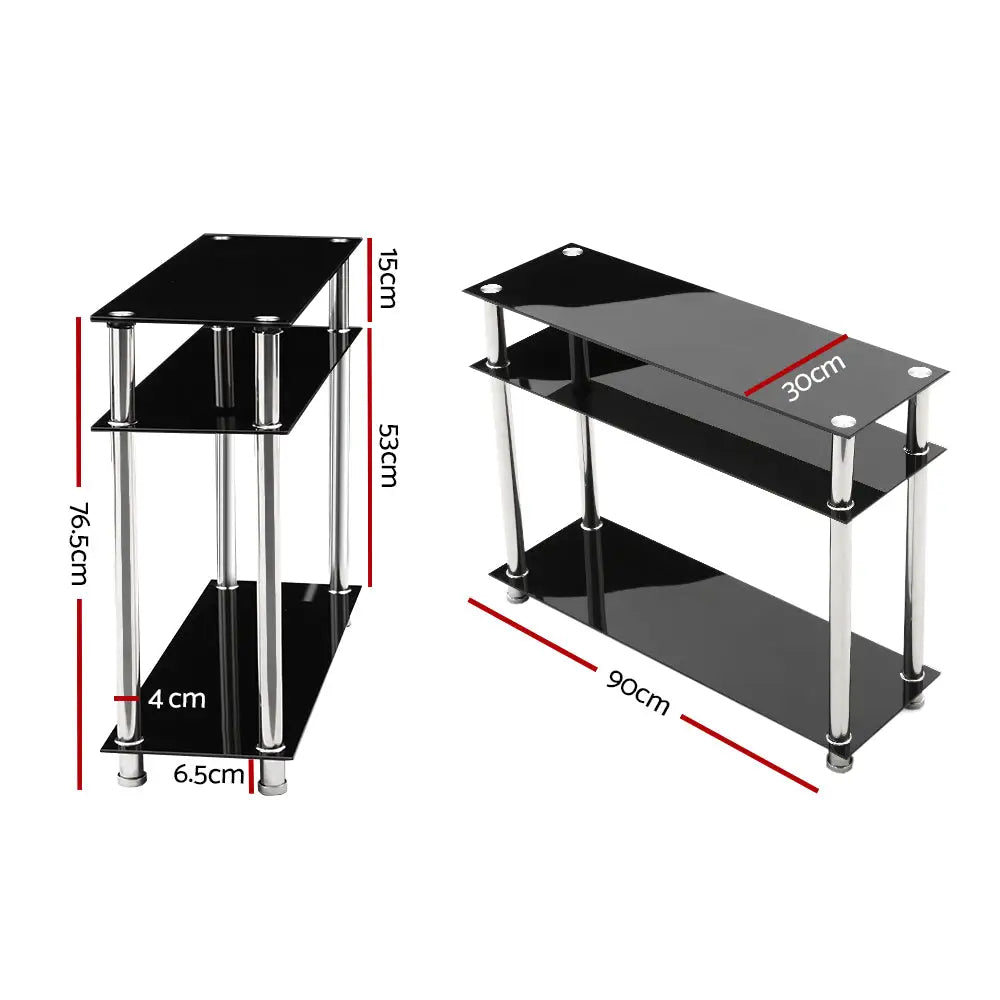 Artiss Console Table Tempered Glass Black - Furniture > Living Room