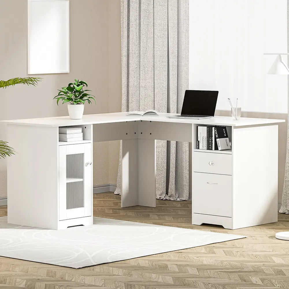 Artiss Corner Computer Desk Office Study Desks Table L-Shape Drawers Tables - Furniture > Office