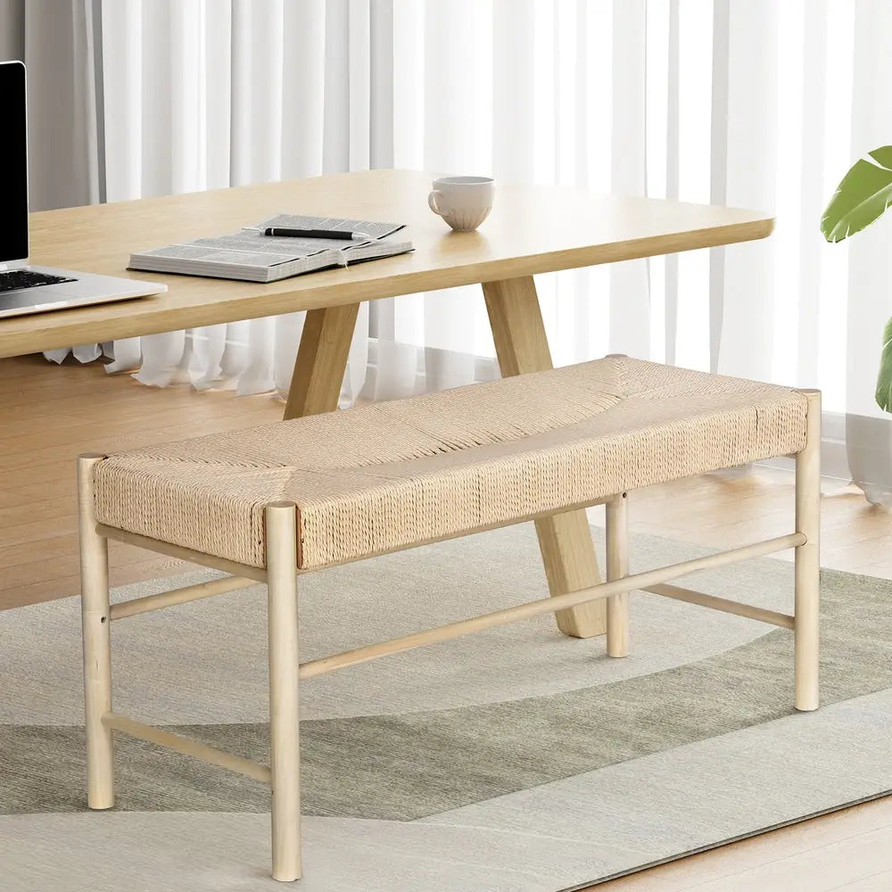 Artiss Dining Bench Paper Rope Seat Stool Chair Wooden Furniture Natural 100cm - Furniture > Dining