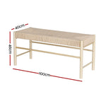 Artiss Dining Bench Paper Rope Seat Stool Chair Wooden Furniture Natural 100cm - Furniture > Dining