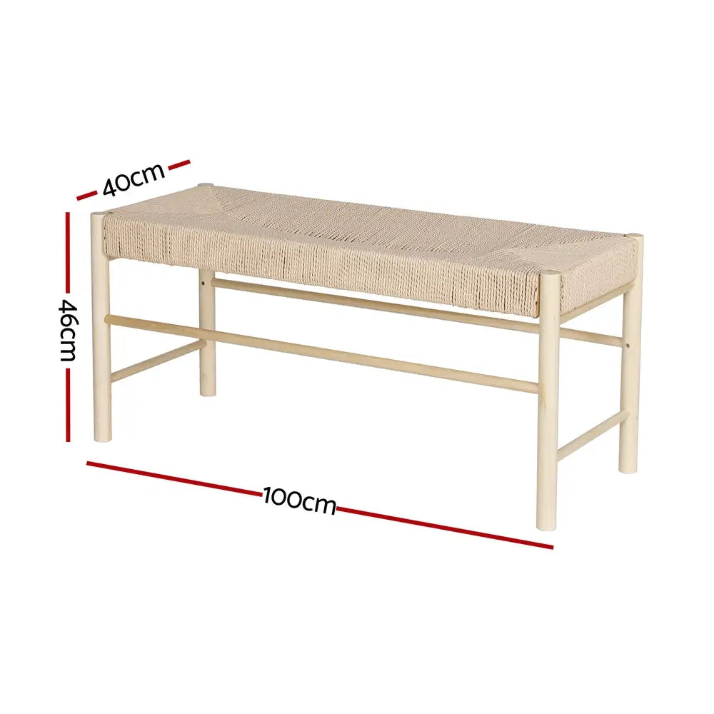 Artiss Dining Bench Paper Rope Seat Stool Chair Wooden Furniture Natural 100cm - Furniture > Dining