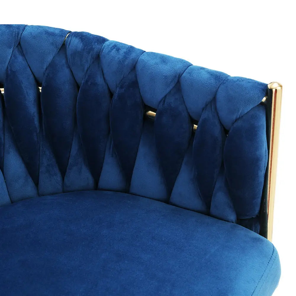 Artiss Dining Chair Cafe Chair Velvet Upholstered Woven Back Armrest Blue - Furniture > Dining