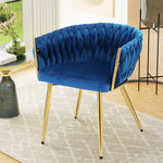 Artiss Dining Chair Cafe Chair Velvet Upholstered Woven Back Armrest Blue - Furniture > Dining