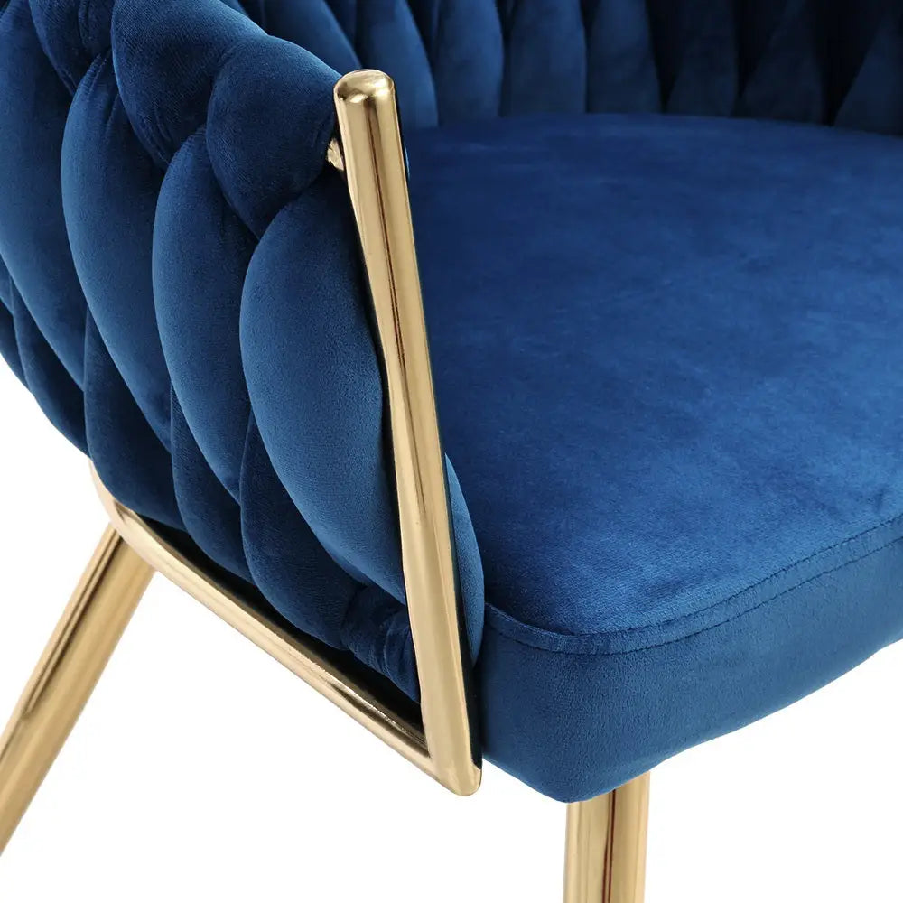 Artiss Dining Chair Cafe Chair Velvet Upholstered Woven Back Armrest Blue - Furniture > Dining