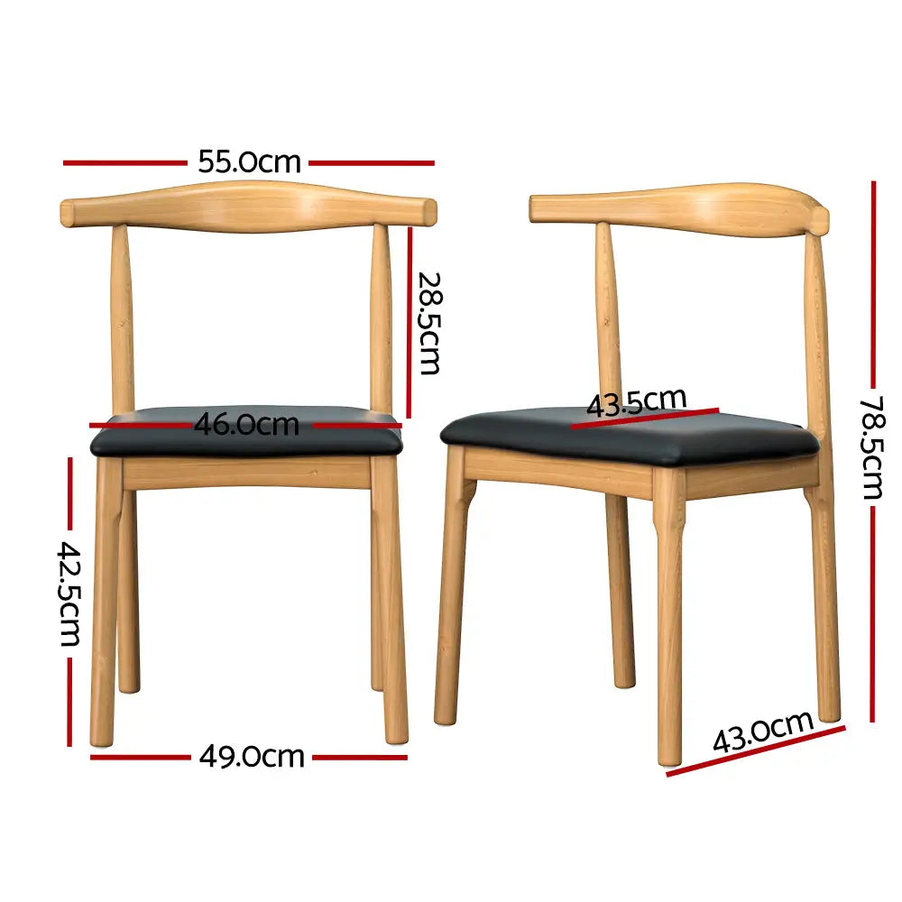 Artiss Dining Chair Rubber Wood Leather Seat Black - Furniture > Office > Office & Desk Chairs
