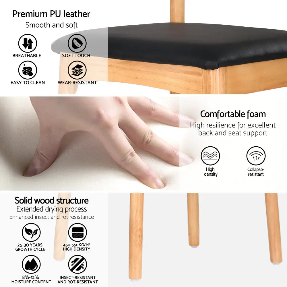 Artiss Dining Chair Rubber Wood Leather Seat Black - Furniture > Office > Office & Desk Chairs