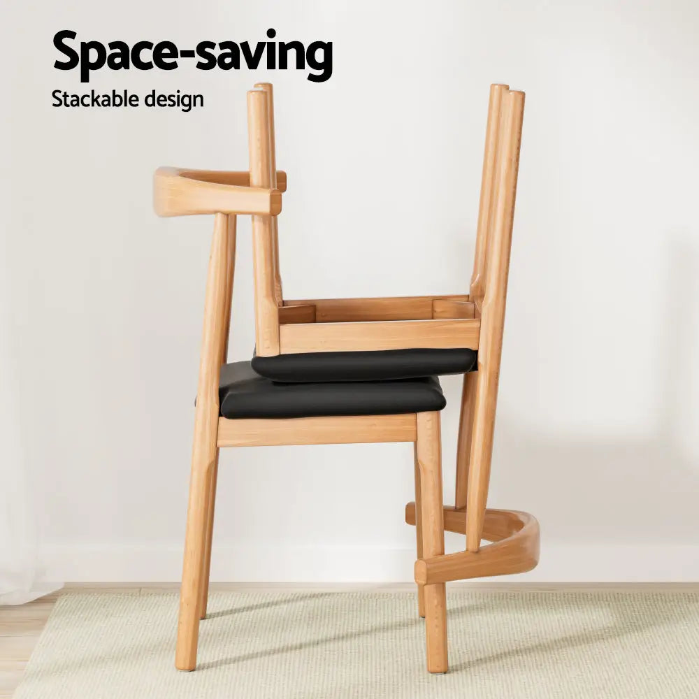 Artiss Dining Chair Rubber Wood Leather Seat Black - Furniture > Office > Office & Desk Chairs