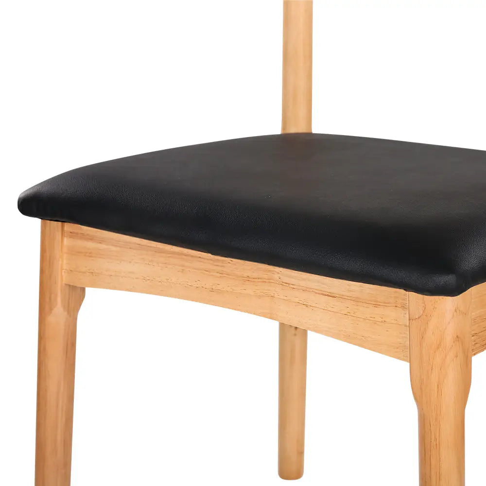 Artiss Dining Chair Rubber Wood Leather Seat Black - Furniture > Office > Office & Desk Chairs