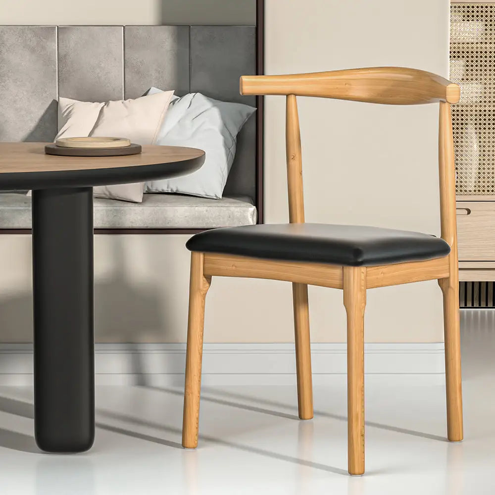Artiss Dining Chair Rubber Wood Leather Seat Black - Furniture > Office > Office & Desk Chairs