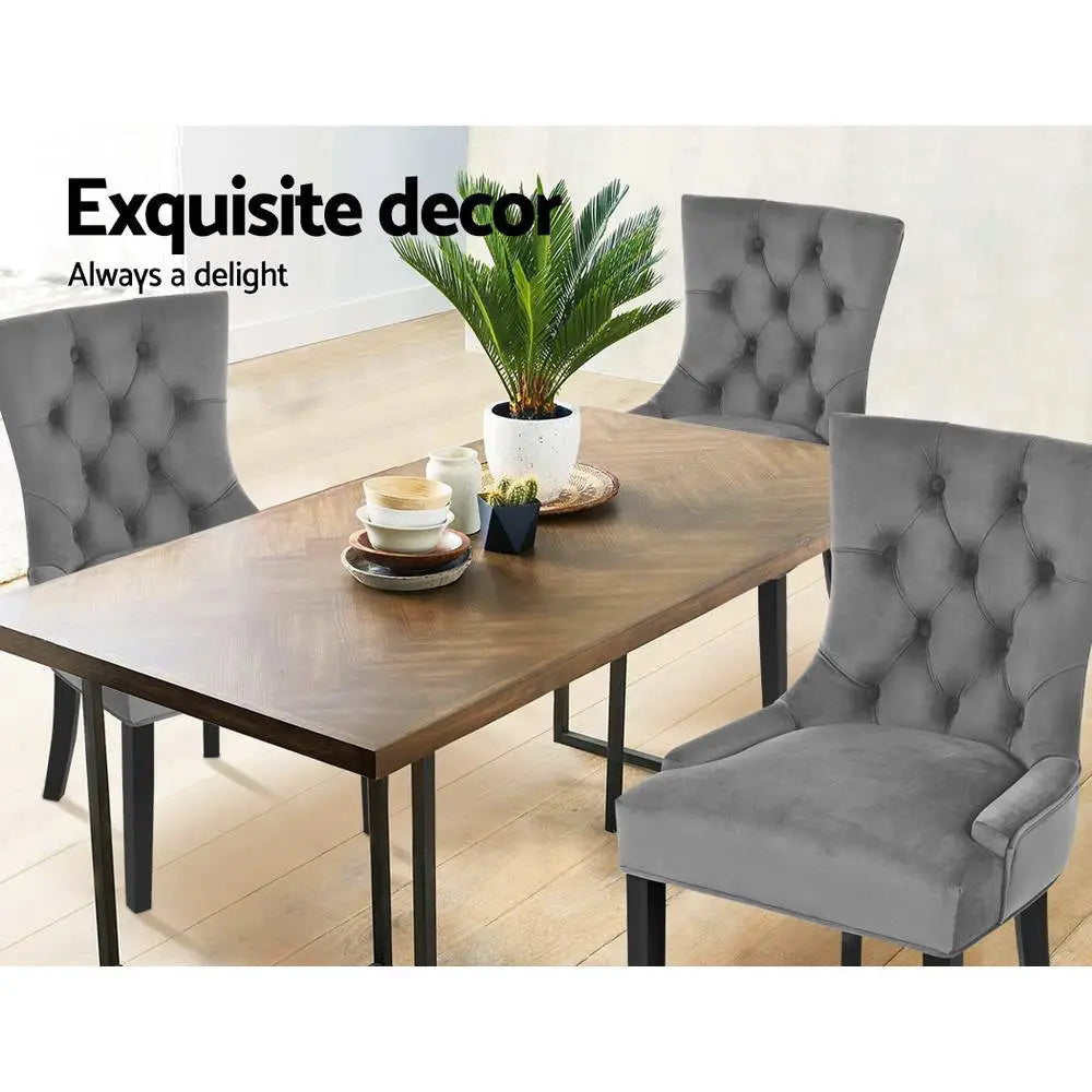 Artiss Dining Chair Set of 2 Velvet Grey French Cayes - Furniture > Dining