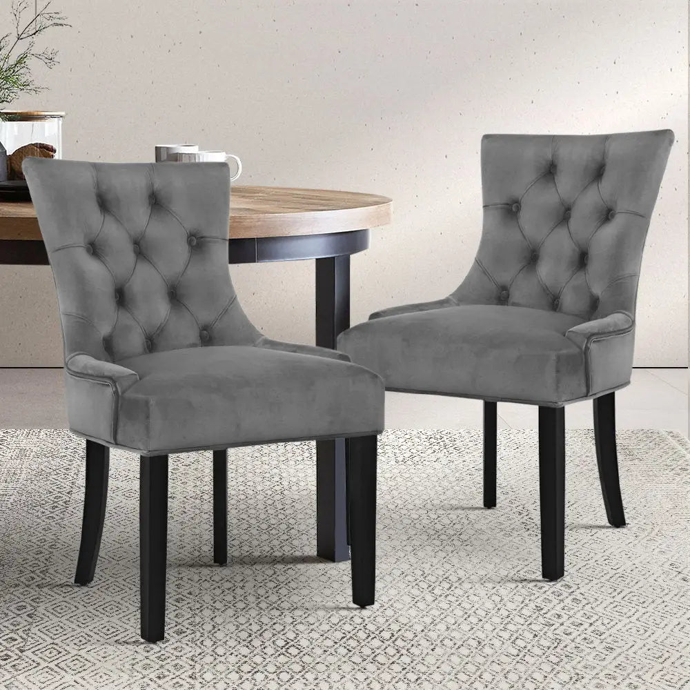 Artiss Dining Chair Set of 2 Velvet Grey French Cayes - Furniture > Dining