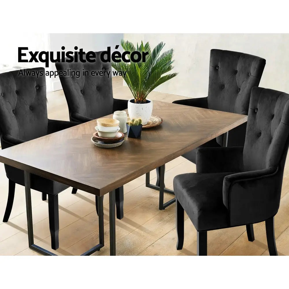 Artiss Dining Chair Velvet Black French Cayes - Furniture > Dining